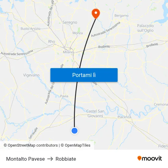 Montalto Pavese to Robbiate map