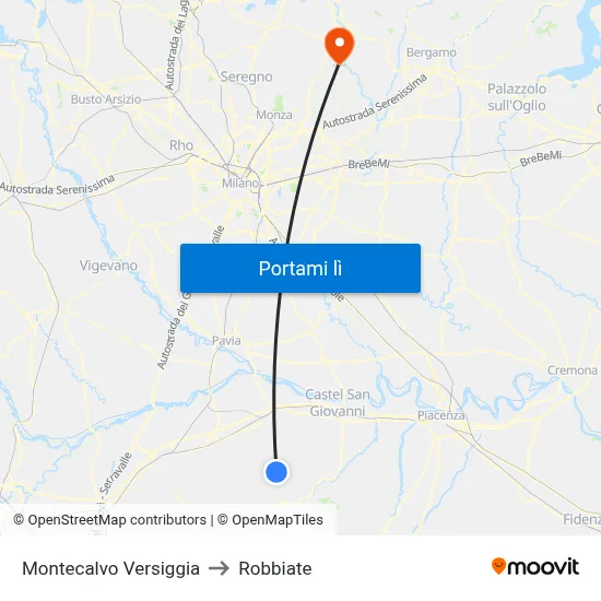 Montecalvo Versiggia to Robbiate map