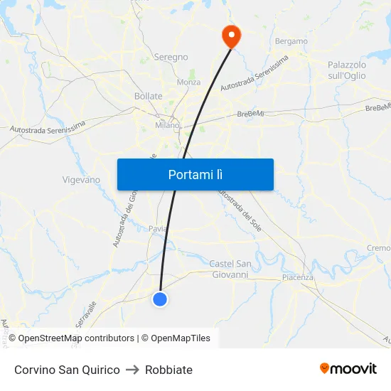 Corvino San Quirico to Robbiate map