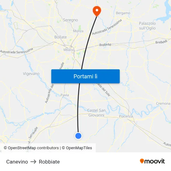 Canevino to Robbiate map