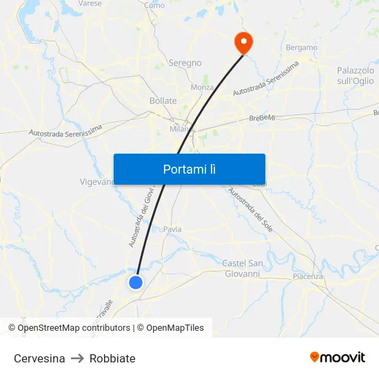 Cervesina to Robbiate map