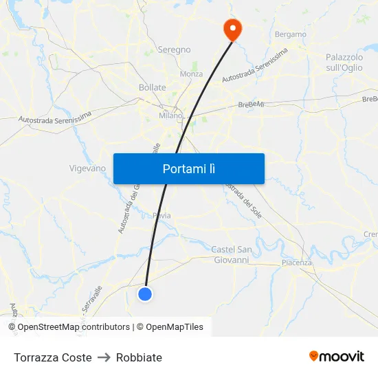 Torrazza Coste to Robbiate map