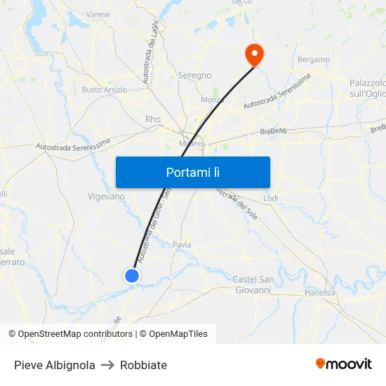 Pieve Albignola to Robbiate map