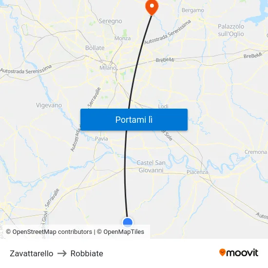 Zavattarello to Robbiate map