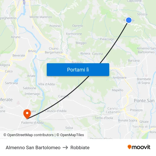 Almenno San Bartolomeo to Robbiate map
