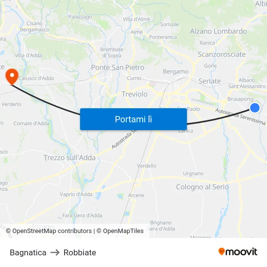 Bagnatica to Robbiate map