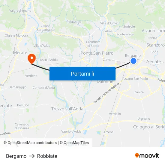 Bergamo to Robbiate map