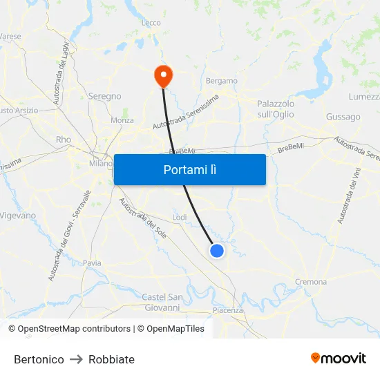 Bertonico to Robbiate map