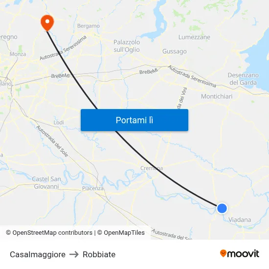 Casalmaggiore to Robbiate map