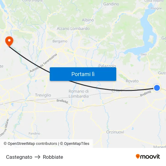 Castegnato to Robbiate map