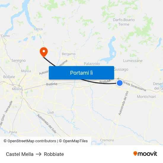 Castel Mella to Robbiate map