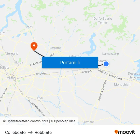 Collebeato to Robbiate map