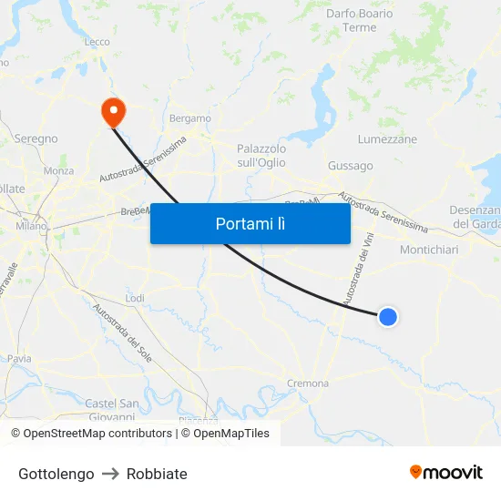 Gottolengo to Robbiate map