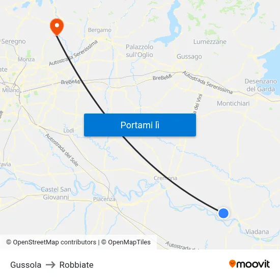 Gussola to Robbiate map