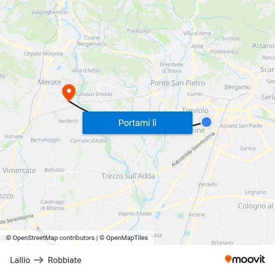 Lallio to Robbiate map