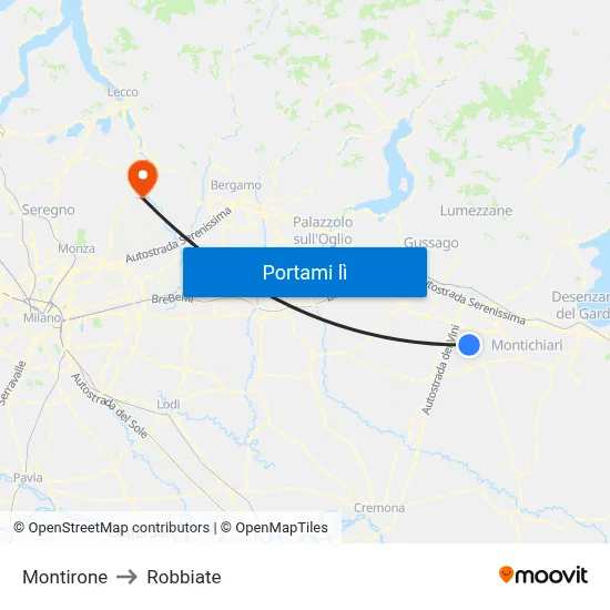 Montirone to Robbiate map