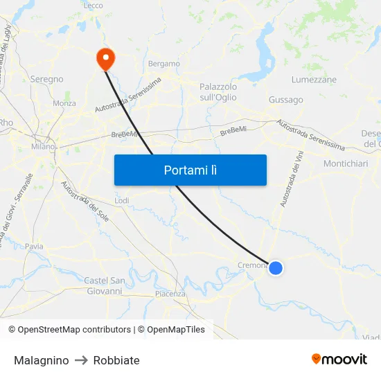 Malagnino to Robbiate map