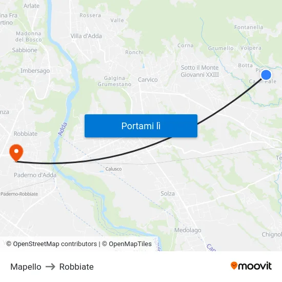 Mapello to Robbiate map