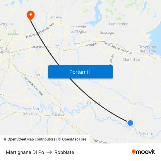 Martignana Di Po to Robbiate map