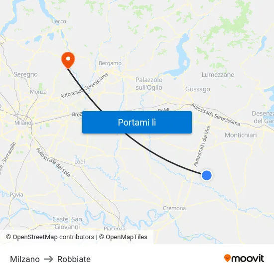 Milzano to Robbiate map