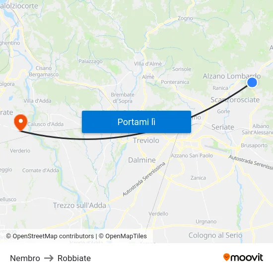 Nembro to Robbiate map