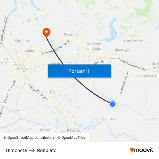 Olmeneta to Robbiate map