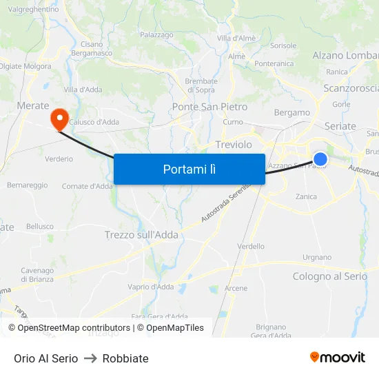 Orio Al Serio to Robbiate map