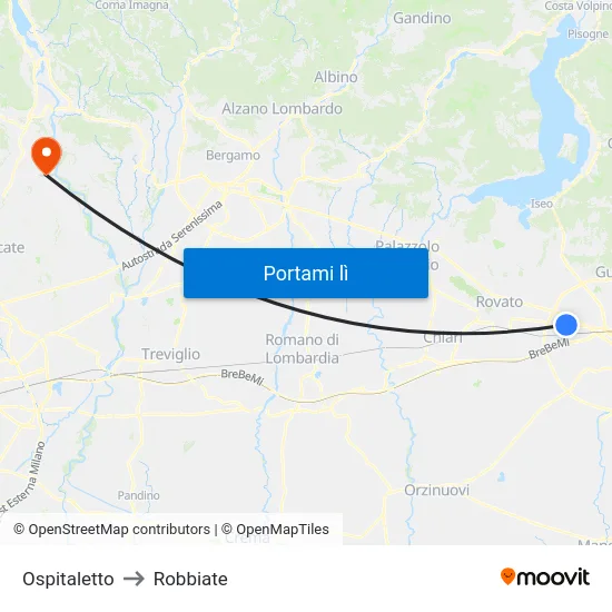 Ospitaletto to Robbiate map