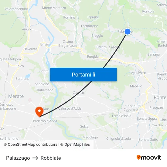Palazzago to Robbiate map