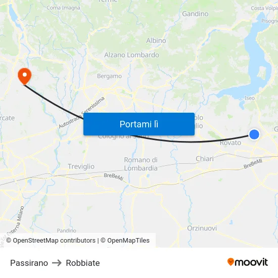 Passirano to Robbiate map