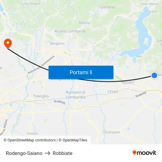 Rodengo-Saiano to Robbiate map