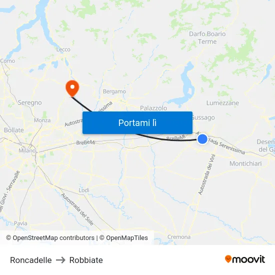 Roncadelle to Robbiate map