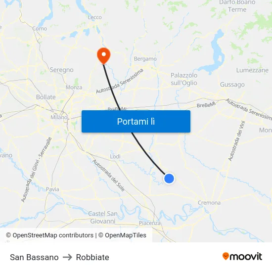 San Bassano to Robbiate map