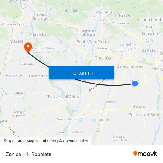 Zanica to Robbiate map