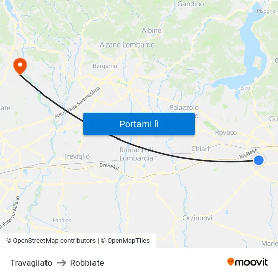 Travagliato to Robbiate map
