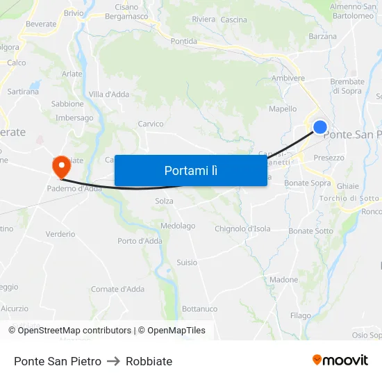 Ponte San Pietro to Robbiate map