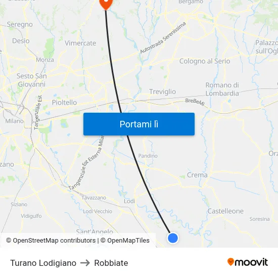 Turano Lodigiano to Robbiate map