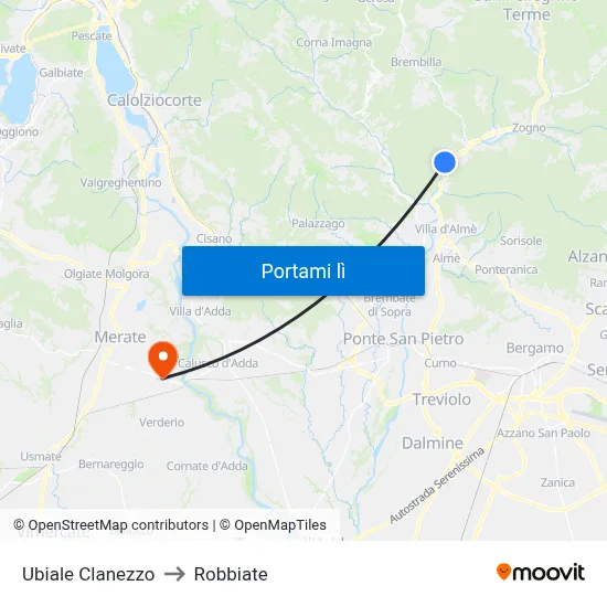 Ubiale Clanezzo to Robbiate map