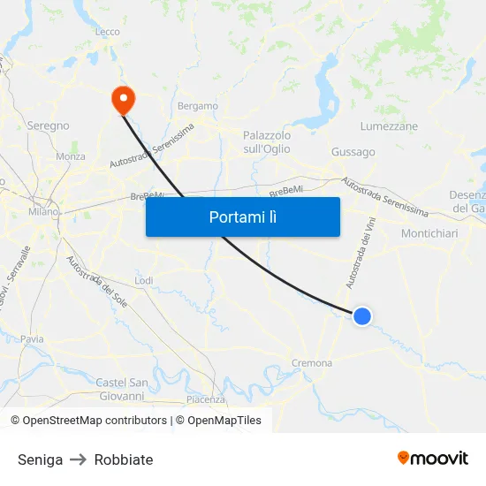 Seniga to Robbiate map