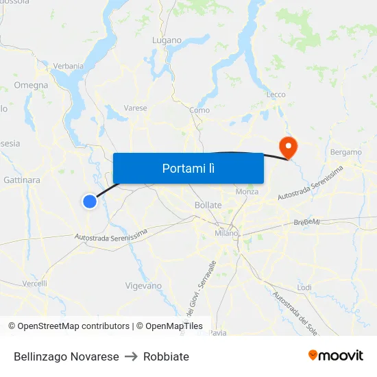 Bellinzago Novarese to Robbiate map