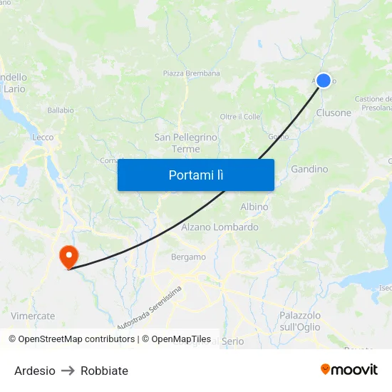 Ardesio to Robbiate map