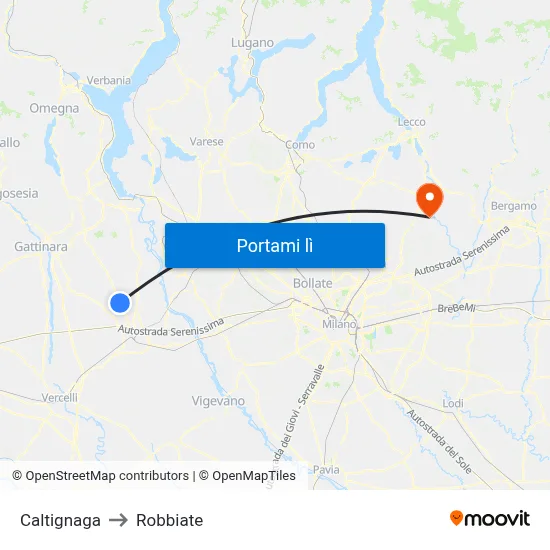 Caltignaga to Robbiate map