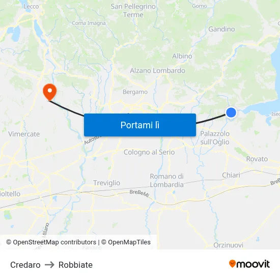 Credaro to Robbiate map