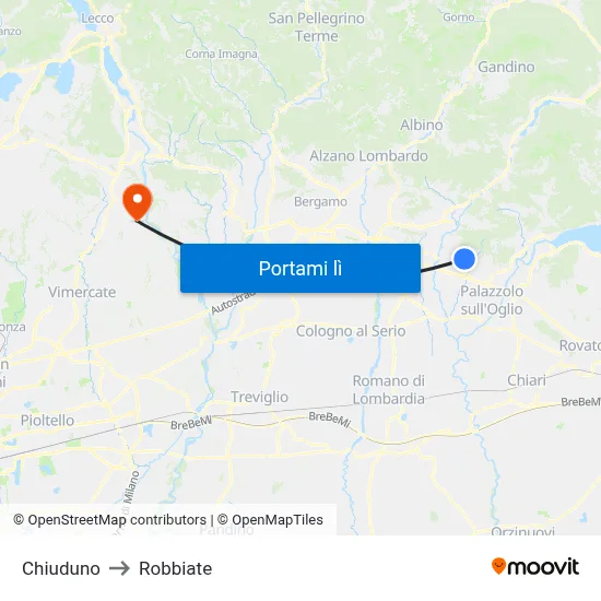 Chiuduno to Robbiate map
