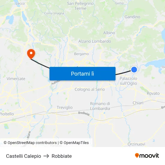 Castelli Calepio to Robbiate map
