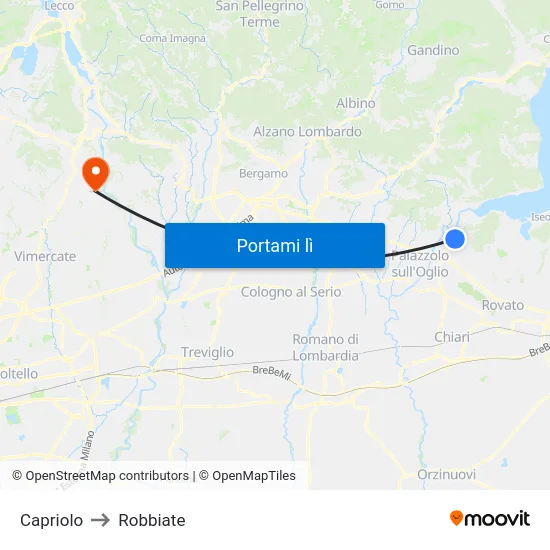 Capriolo to Robbiate map