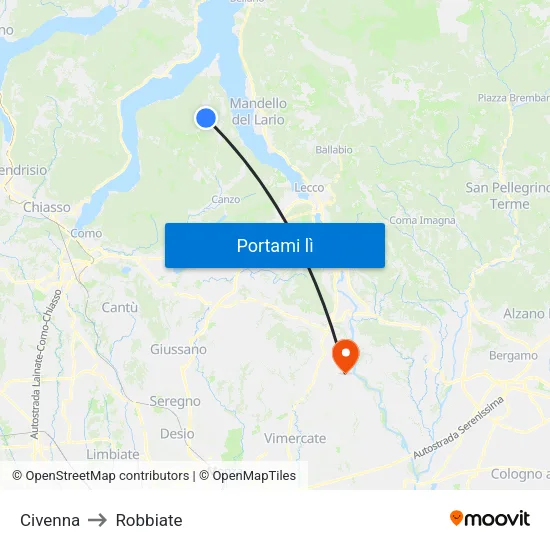Civenna to Robbiate map