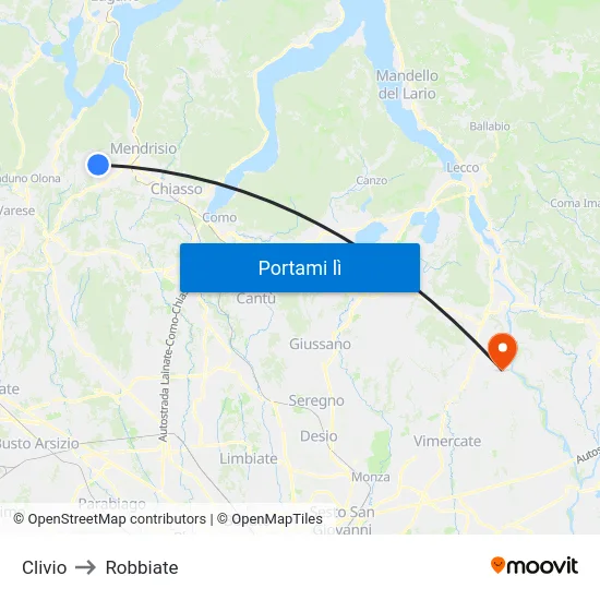 Clivio to Robbiate map