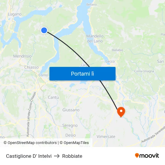 Castiglione D' Intelvi to Robbiate map