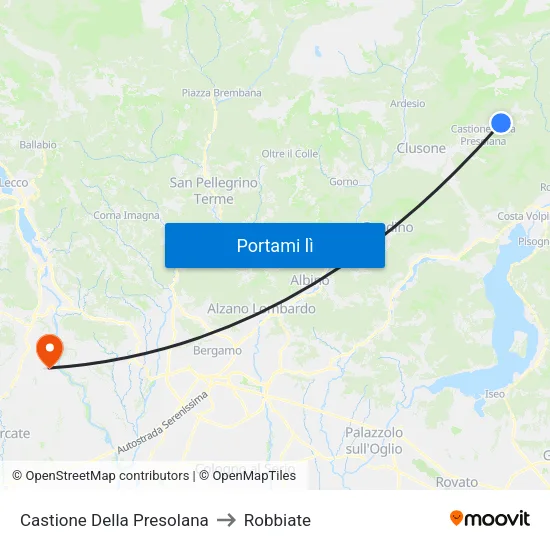 Castione Della Presolana to Robbiate map